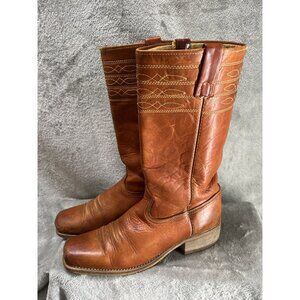Vtg 70s 80s Dingo Cowboy Boots Square Toe Brown Leather Pull On Mens 11 D